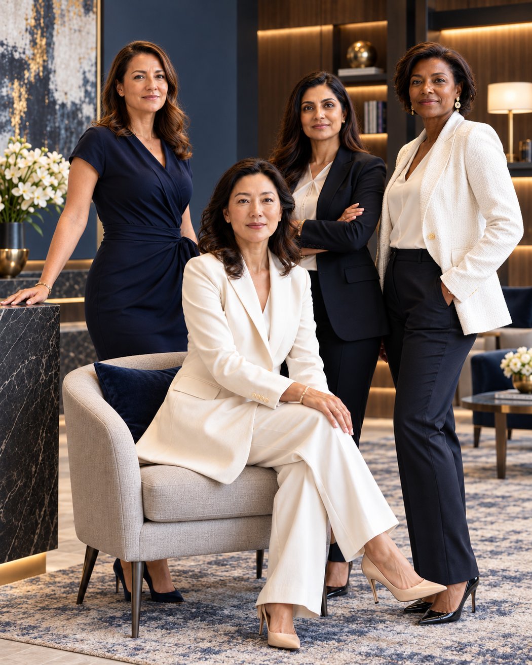 Four immigrant women founders together in a Canadian boardroom